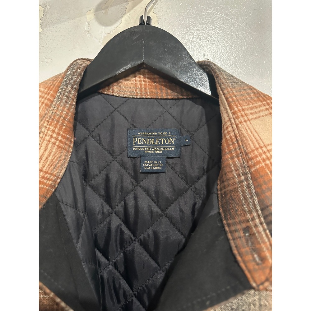 Pendleton Plaid Quilted CPO Shirt Jacket in Brown Ombre Size Large - Picture 10 of 12